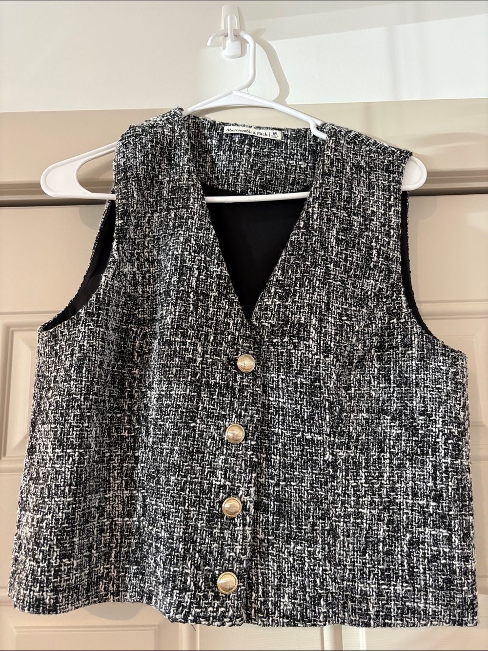 Abercrombie & Fitch Black & White Tweed Button-Front Vest